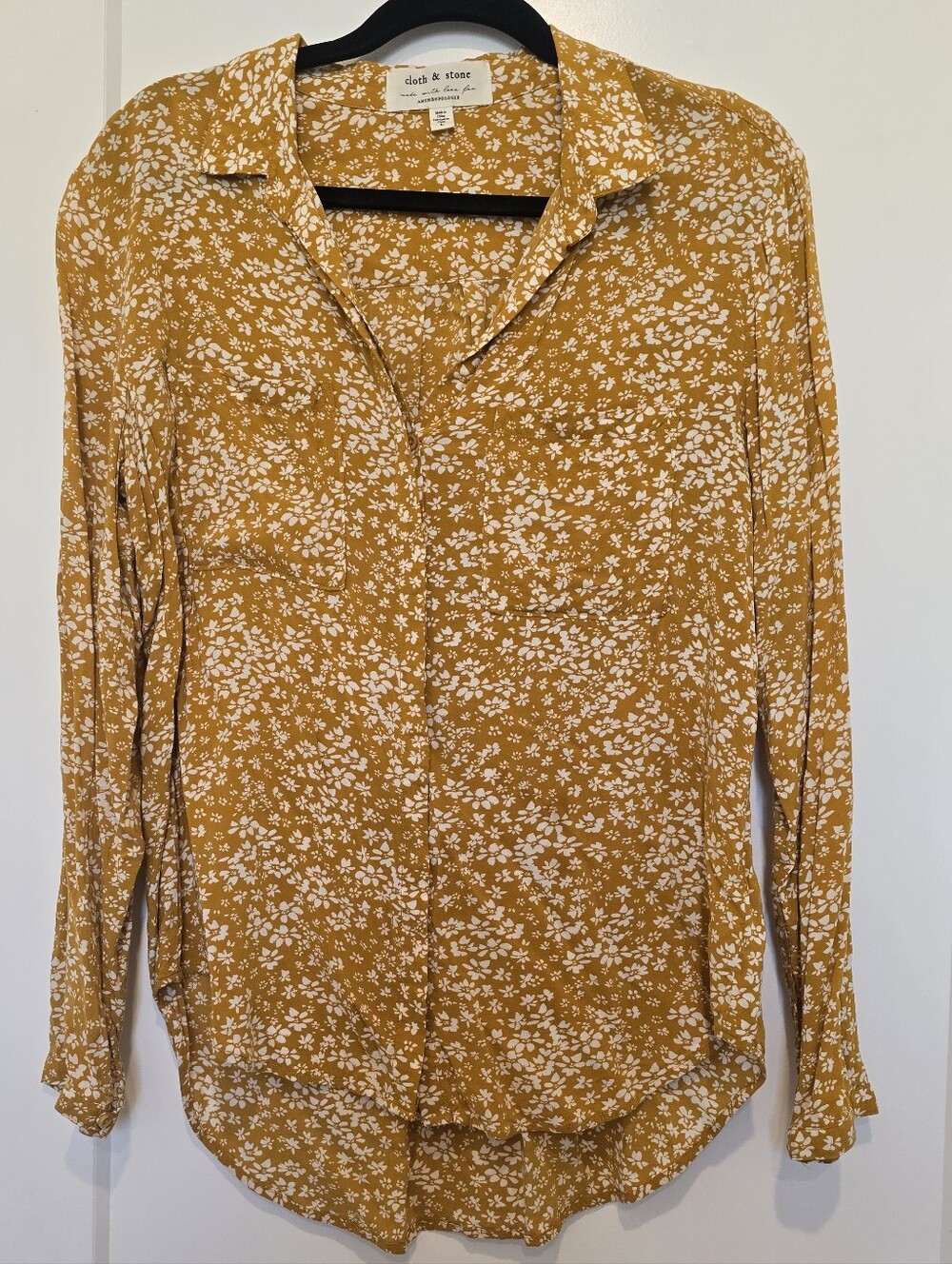 Cloth & Stone For Anthropologie Mustard White Floral Button-Up Lightweight Shirt